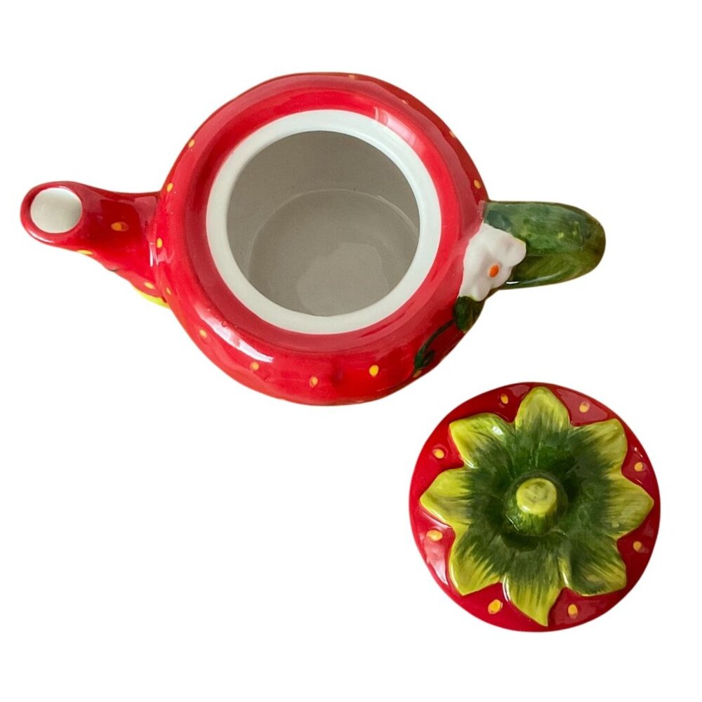 Strawberry Tea Set Ceramic Hand Painted Pot Cups Saucers Kitsch Cottagecore - Picture 11 of 14